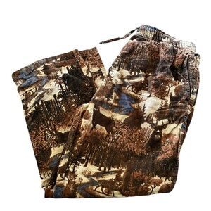 Outdoor Life Men's Pajama Pants XL Cotton Nature Scene Deer Moose Cabin Lodge